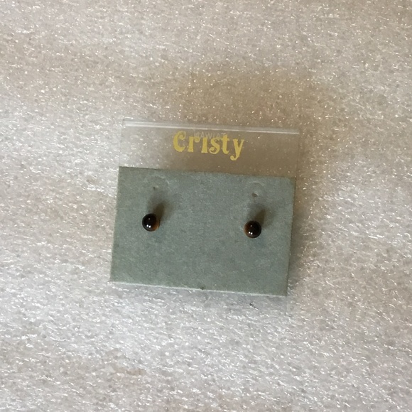 Lovely 10k gold tiger's eye stud earrings - Picture 7 of 8